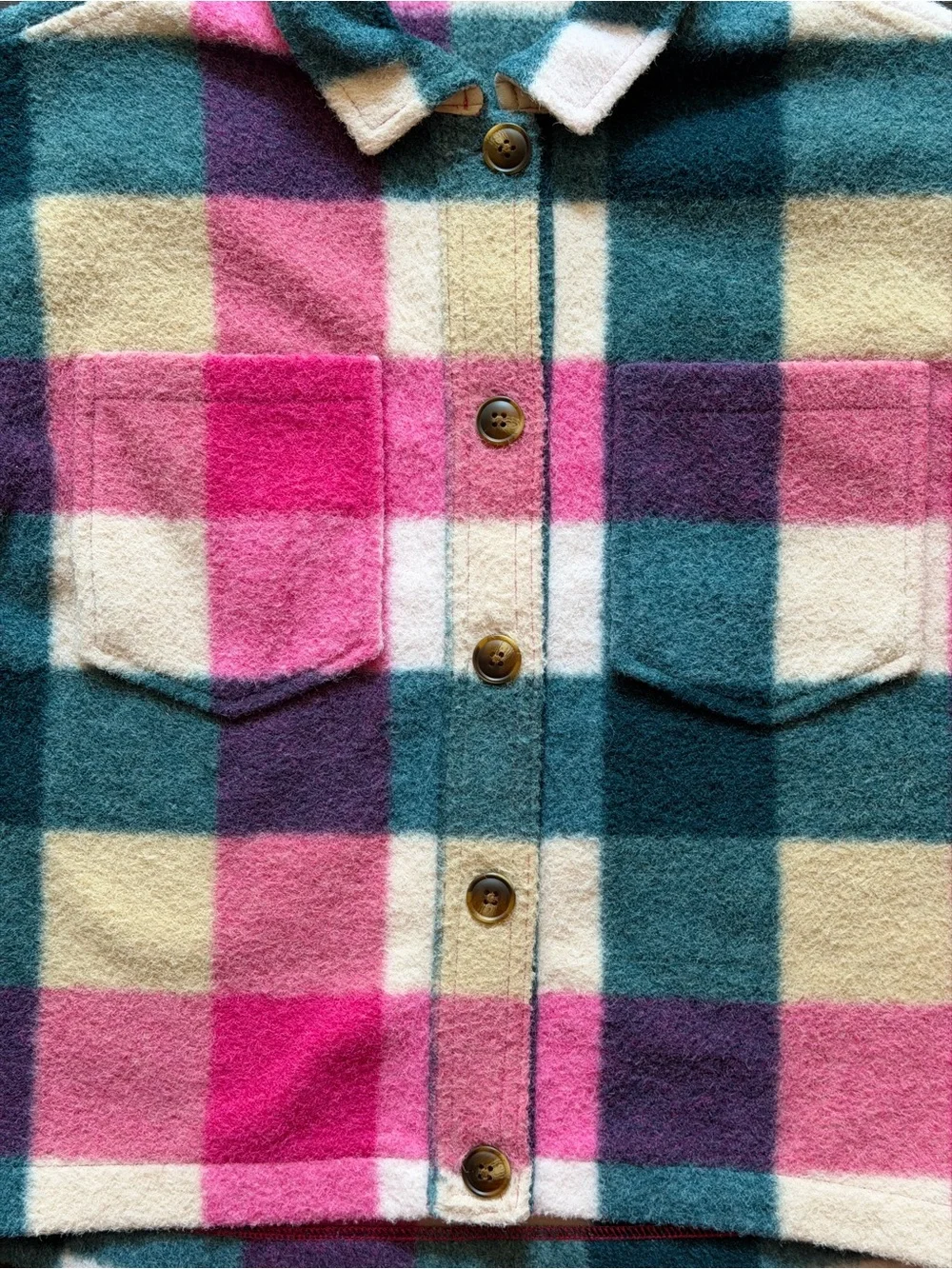 DSG Colorblock Plaid Shacket in Pink, Teal, Green, Cream, Purple, Girls M